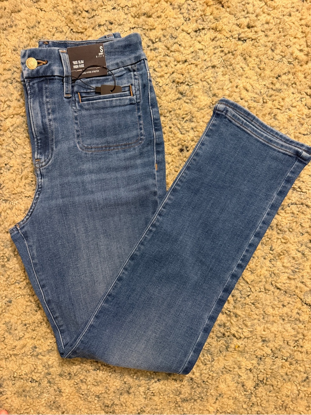 NWT Express Women’s Blue 90’s Slim High-Rise Jeans Size 0-4 Short, Hyper Flexx